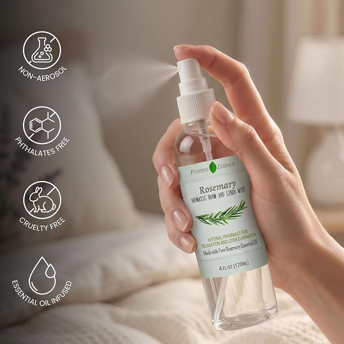 Rosemary Linen & Room Spray, Natural Aromatic Spray Made with 100% Pure Rosemary Essential Oil, Relaxing Home Fragrance (4.06 fl oz)