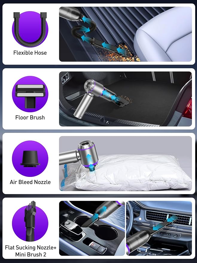 Vacuum/Air Duster 80,000RPM Super Power Mini Car Vacuum Cleaner | 4-in-1 air Blower Gun Air Duster & Air Blower & Pump Hand Electric air Duster Handheld dust Blower Blower Cordless