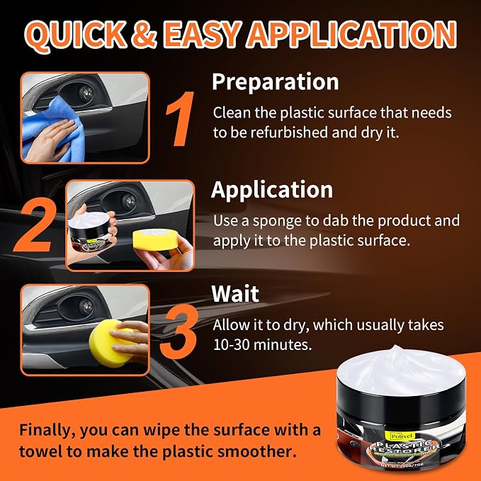Plastic Restorer for Cars - Renews Faded Bumpers, Trim, and Interior Dash Long Lasting Dressing Coating Instant Restore Faded Plastic, Vinyl & Rubber Trim Back to Black Shine - 7oz/200g