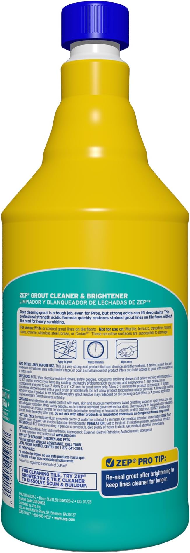 Zep Grout Cleaner and Brightener - 32 Ounce (1 Bottle) - ZU104632 - Deep Cleaning Formula Removes Old Stains From Grout (Pack of 12)
