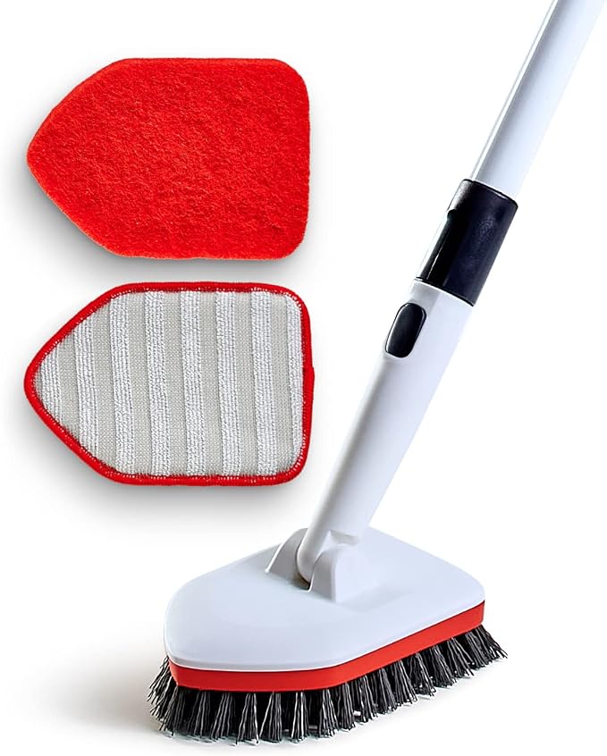 Moku Home Shower Scrubber 3 in 1 Extendable Long Handle 58" Cleaning Brush | Non-Scratch Bathroom Scrubber for Tub, Tile, Shower, Kitchen, Toilet, Sink, Wall & Floor; Telescopic Shower Cleaning Brush