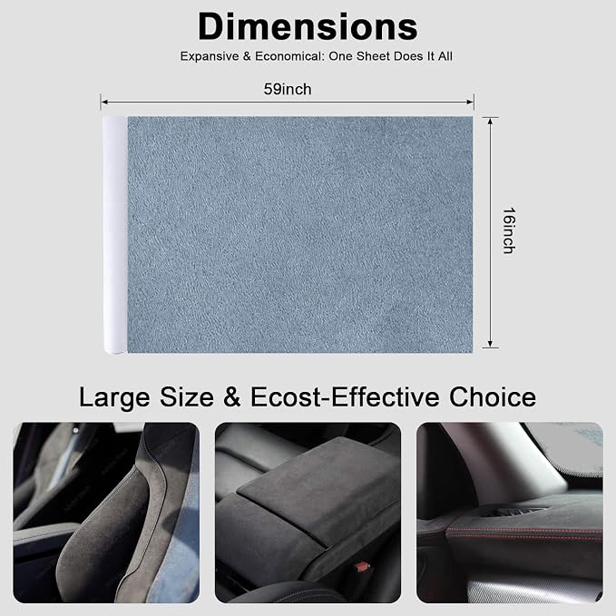 Premium Light Blue Suede Fabric Wrap - 16x59 inch Suede Wrap for Car Interior - Self-Adhesive Microfiber and Synthetic Leather, Stretchable Interior Film for Car and Home Decor
