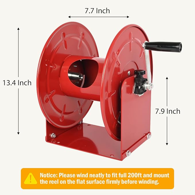 lesolar Pressure Washer Hose Reel100FTx3/8'' / 200FTx1/4'' | Retractable Hand Crank Power Washer Hose Reel,Wall/Floor Mounted Heavy Duty Hose Reel for Water,Red