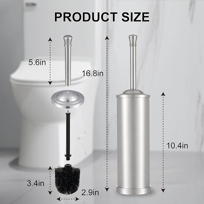 Stainless Steel Toilet Brush and Holder Set,Extra Long Handled Toilet Brush for Bathroom,Heavy Duty Toilet Bowl Brush,Modern Toilet Cleaner Brush, Splash Protection,Deep Cleaning (Nickel)