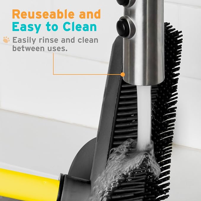 FURemover Pet Hair Removal Rubber Broom, 61" Telescopic Handle | Multi-Surface Rubber Broom with Built in Squeegee Edge, Sweeps up Fur, Hair, and Debris on Tile, Wood, Vinyl, and Carpet