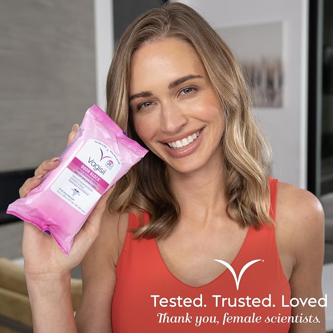 Vagisil Odor Block Daily Freshening Wipes for Feminine Hygiene in Resealable Pouch, Gynecologist Tested & Hypoallergenic, 20 Wipes (Pack of 24)
