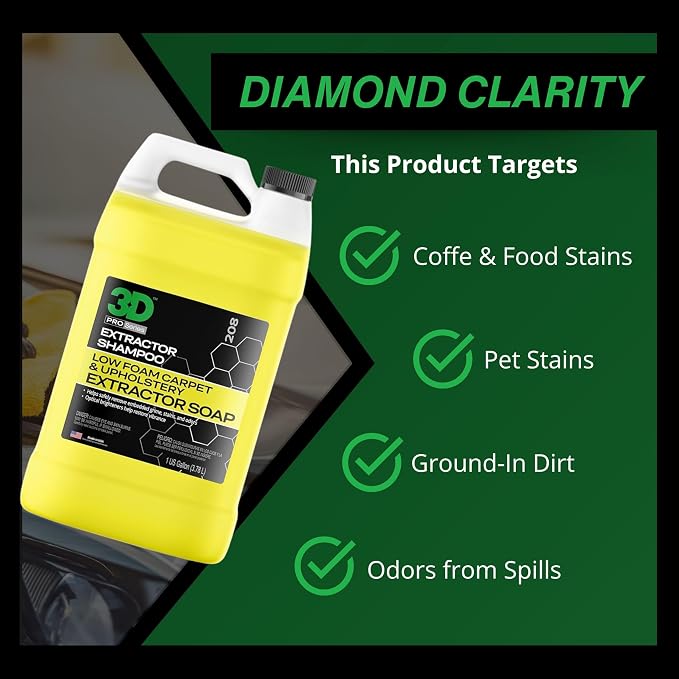 3D Extractor Carpet Cleaner Shampoo for Machine Use - Upholstery Cleaner, Stain Remover & Odor Eliminator - Low Foam, No Residue Formula 1 Gallon