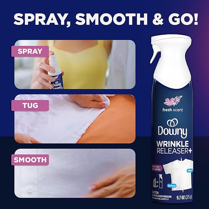 Downy Wrinkle Releaser Spray | All In One Wrinkle Release Spray, Odor Eliminator, Static Remover | Fabric Refresher & Ironing Aid for Clothes | 9.7 Fl Oz (Pack of 2), Fresh Scent