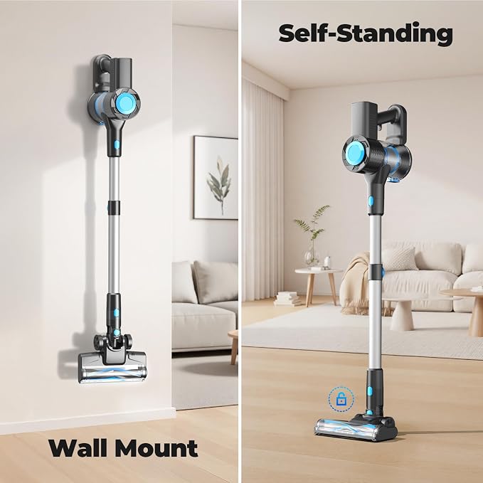 Cordless Vacuum Cleaner, Powerful Lightweight Stick Vacuum with Self-Standing, Anti-Tangle, 8-in-1 Rechargeable Vacuum Cleaners for Home, Hardwood Floors, Carpet, Pet Hair