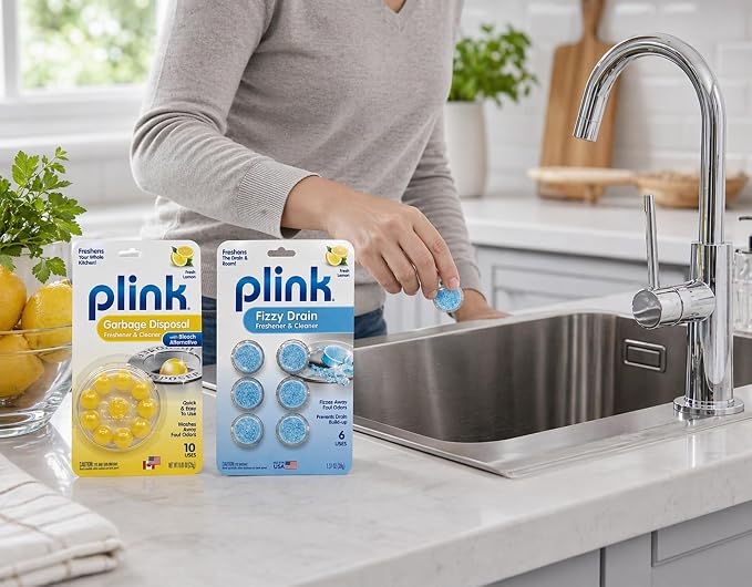 Plink Cleaning Kit Garbage Disposal Cleaner and Deodorizer 10 Capsules Fizzy Drain Freshener and Cleaner 6 Tablets Lemon Scent