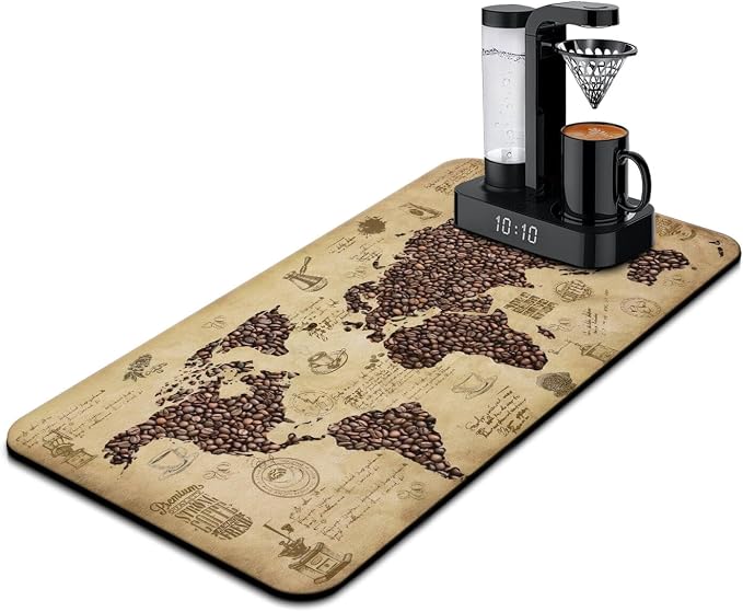Coffee Mat 17inx31.5in,Coffee Bar Mat for Countertops,Absorbent Hide Stain Anti-Slip Coffee Bar Accessories Fit Under Coffee Machine Mat,dish drying mats for kitchen