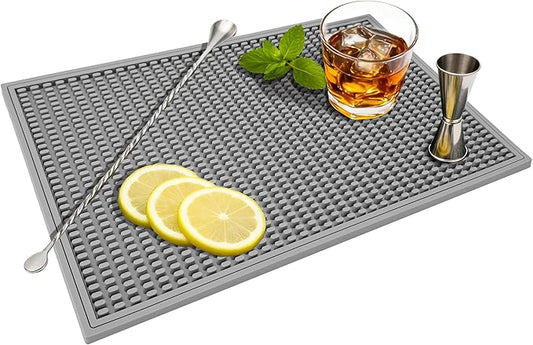 ZJWZLG Bar Mat - Premium 18"X12" Rubber Bar Mats for Countertop, Non-slip Dish Drying Pad & Bartender Mat with for Fast Drying, Ideal Bar Tools for Home Bar, Cocktail Set, And Kitchen Use(Grey)