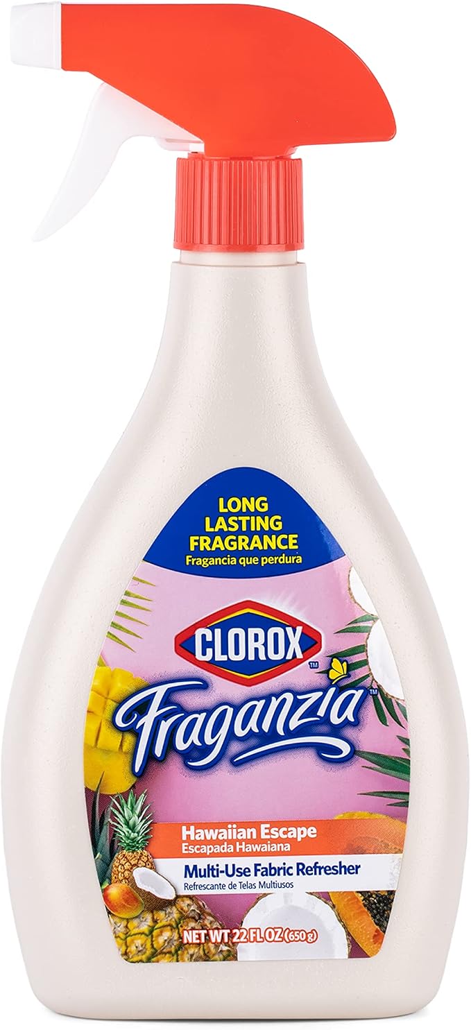 Clorox Fraganzia Refresher Spray, Hawaiian Escape Scent - Multi-Use Fabric and Linen Freshener, Odor Eliminator for Home, Couches, Curtains, and Upholstery, 22 Fl Oz