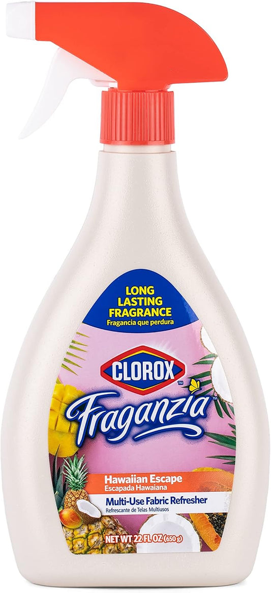 Clorox Fraganzia Refresher Spray, Hawaiian Escape Scent - Multi-Use Fabric and Linen Freshener, Odor Eliminator for Home, Couches, Curtains, and Upholstery, 22 Fl Oz