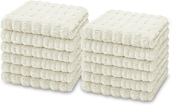 kimteny Microfiber Dish Cloths for Kitchen, 12 Pack 12 x 12 Inch Coral Velvet Kitchen Cleaning Cloths, Absorbent Reusable Non-Scratch Dish Rags for Dishes, Countertops & Sink