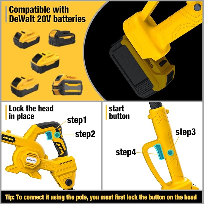 Roof Gutter Cleaning from The Ground, 2-in-1 Cordless Pole Leaf Blower, Handheld & Extension Blower, for Dewalt 20V Battery, Adjustable Angle Nozzle, for Roof, Yard & Patio Cleaning（Tool Only）