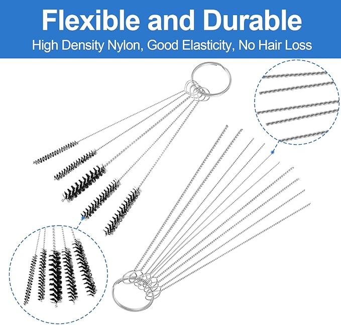 Carburetor Cleaning Kit, Premium Torch Tip Cleaner, Stainless Steel 13 Clean Line Set 10 Needles 5 Nylon Brushes 1 Pointed Picks for Small Engine Lawnmower Welding Stove Airbrush Spray Gun