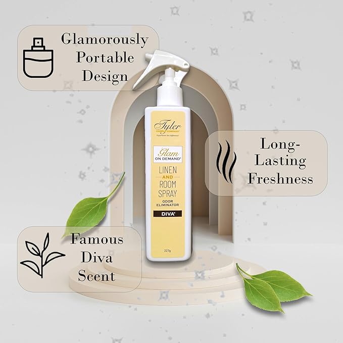 Tyler Glam on Demand - Diva Scent Linen and Room Spray 2 Pack - Air Freshener and Odor Eliminator Bundle with Stain Remover Pen - Laundry Bundle