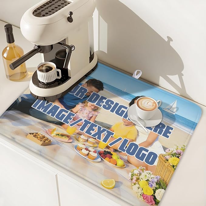 Custom Dish Drying Mat Design Your Photo Text Logo 18x24 Inch | Polyester，Absorbent Microfiber，for Kitchen Coffee Dining Bar Decor