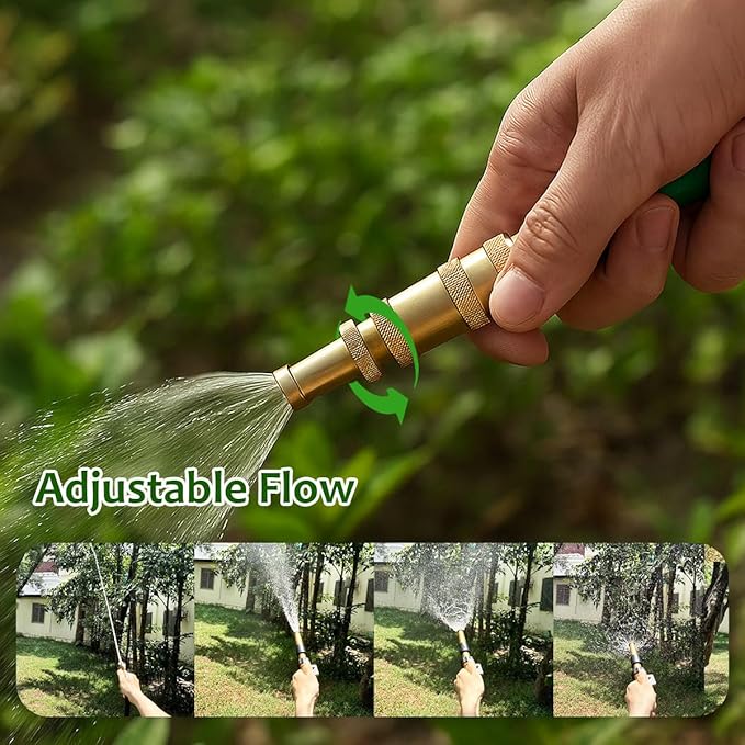 Heavy-Duty Brass Garden Hose Nozzle High Pressure 3 Pack Set with Adjustable Spray & Valve Control for Gardens, Lawns, Car Cleaning, and Patios Includes 3 Extra Anti-Leak Gaskets