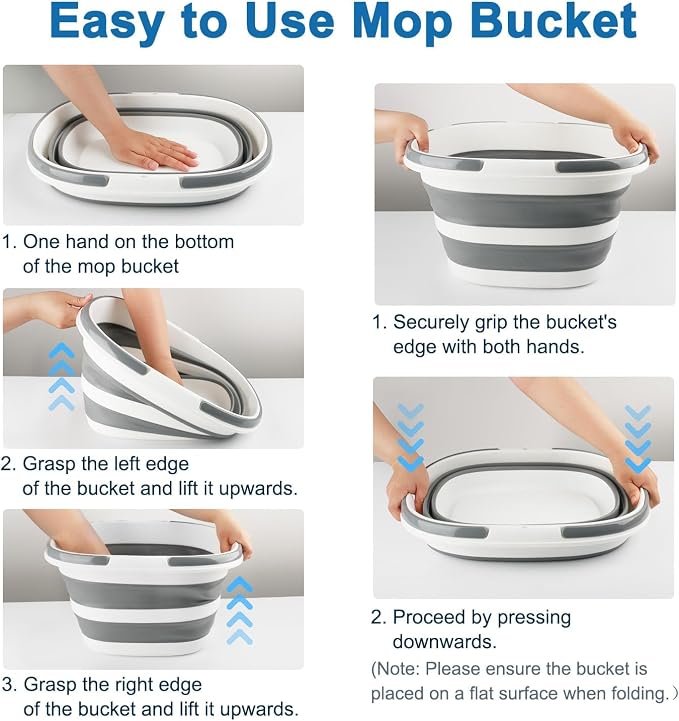 Collapsible Mop Bucket with Handle for Cleaning, 16L(4.2 Gallon) Silicone Square Mopping Bucket for Windows Cleaning or Car Washing, Cleaning Supplies Organizer Plastic Bucket for Storage