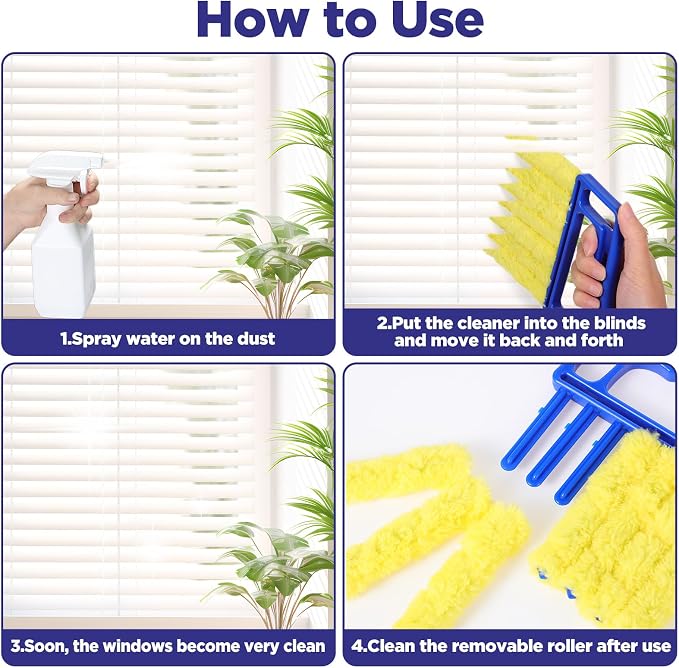 4 Pcs Blind Cleaner Tool 7 Finger Microfiber Window Blind Duster for Cleaning Washable Mini Blinds Cleaner Duster Tool for Cleaning Blinds, Ventilation Vents, Fans and Air Conditioner