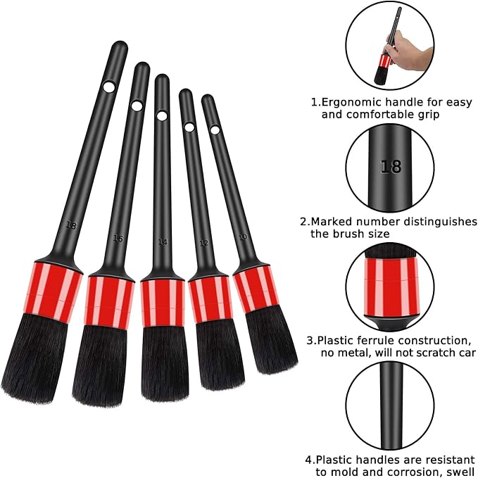 HMPLL 10pcs Auto Car Detailing Brush Set Car Interior Cleaning Kit | Includes 5 Boar Hair Detail Brush,3 Wire Brush, 2 Air Vent Brush for Cleaning Car Interior Exterior, Dashboard Leather Wheel