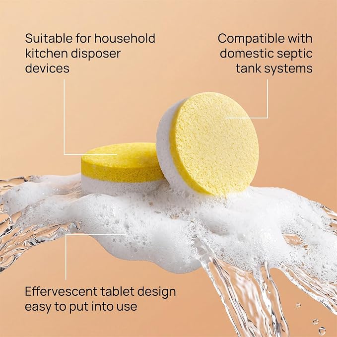 Deep Clean Disposal Tablets,sink cleaner, garbage disposal cleaning tablets, kitchen drain clean care, powerful kitchen foam cleaner, Fresh Citrus Foam Sink Garbage Disposer Freshener 12p (1pcs)