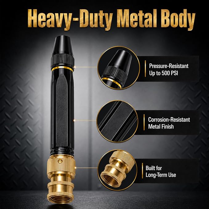 High Pressure Hose Nozzle for Garden Hose, 3/4 in GHT Twist Sprayer | Gaoyashuiqiang Nozzle, direct-fit 3/4" GHT connector, 3 spray modes, leak-resistant brass build for car, patio, yard cleaning