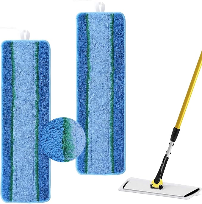 Upgraded Replacement Microfiber Mop Pads for Rubbermaid Commercial 18 Inch Mop 17 Inch Mop, Reusable Wet & Dry Commercial Cleaning Flat Mop System 18" 17" Refill Head for Multi-Surface Floor-2 Pack