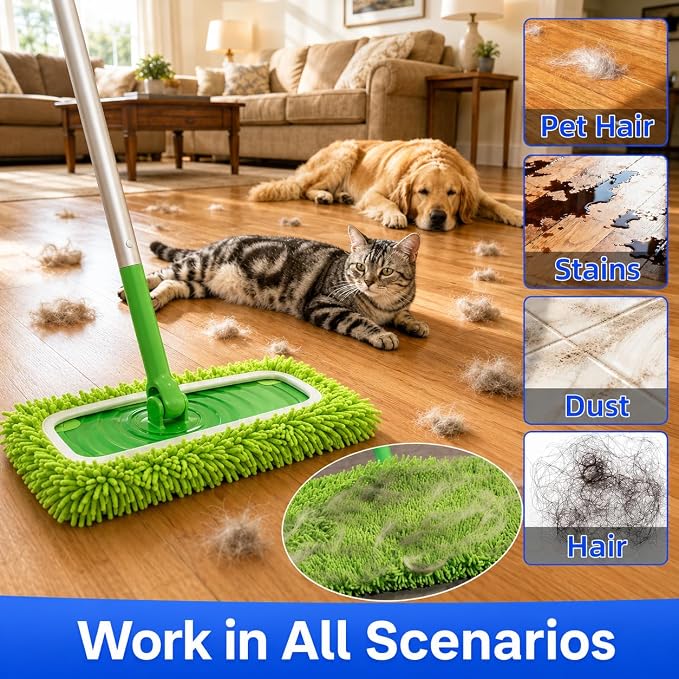 6PCS Reusable Microfiber Mop Pads Compatible with Swiffer Sweeper, Mop Replacement Wet Mopping Cloths, Washable Wet Pads Refill for Wet & Dry Surface, Hardwood Floor Cleaning