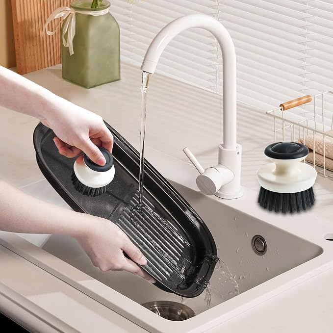 Dish Scrub Brush,Ergonomic Grip Palm Brush,Kitchen Scrub Brushes for Cleaning, Dish Scrubber with Stiff Bristles for Sink, Pots, Pans