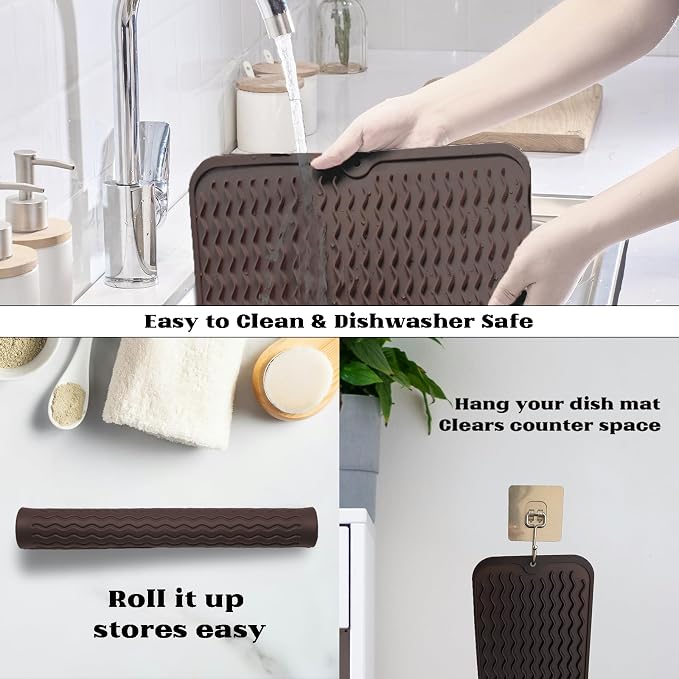 ZLR 4-in-1 Silicone Mat 12" x 12" / 305 x 306mm Square - Dish Drying Mat, Air Fryer Mat, Coffee Maker Pad & Heat Resistant Trivet (up to 450°F) - Non-Slip Food-Grade BPA-Free (Coffee)