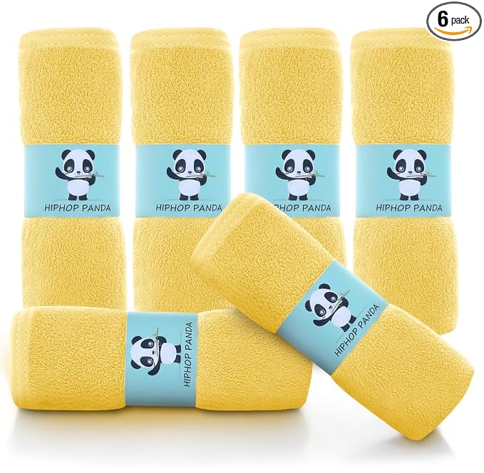HIPHOP PANDA Baby Washcloths, Rayon Made from Bamboo - 2 Layer Ultra Soft Absorbent Newborn Bath Face Towel - Reusable Baby Wipes for Delicate Skin - Yellow, 6 Pack