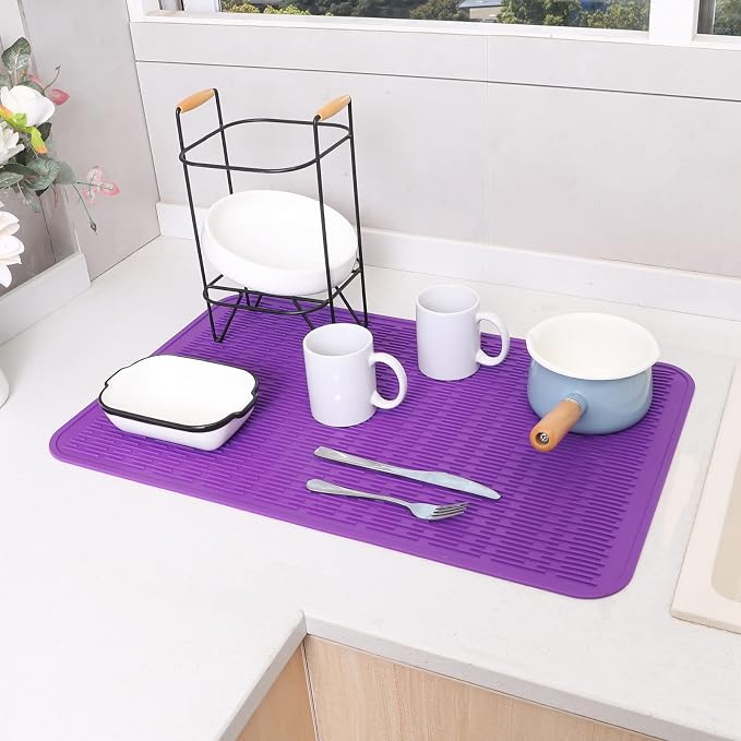 MicoYang Silicone Dish Drying Mat for Multiple Usage,Easy clean,Eco-friendly,Heat-resistant Silicone Mat for Kitchen Counter or Sink,Refrigerator or Drawer Liner Purple 3XL 28 inches x 18 inches