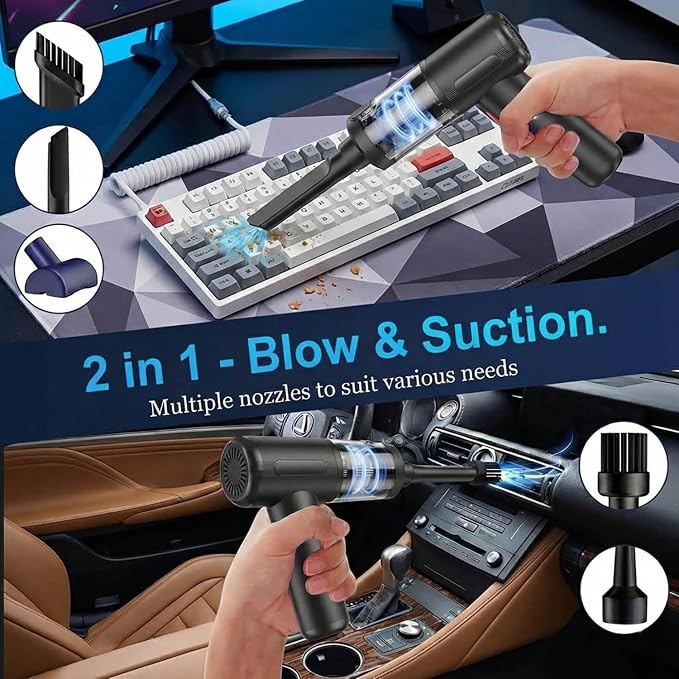 Handheld Car Vacuum Portable Cordless Interior Cleaner, 20000Pa Ultra-Strong Suction & Air Duster, Brushless Motor & HEPA Filter, 100W High Power Mini Vacuum Cleaning Kit for Home, Office, Pet Hair