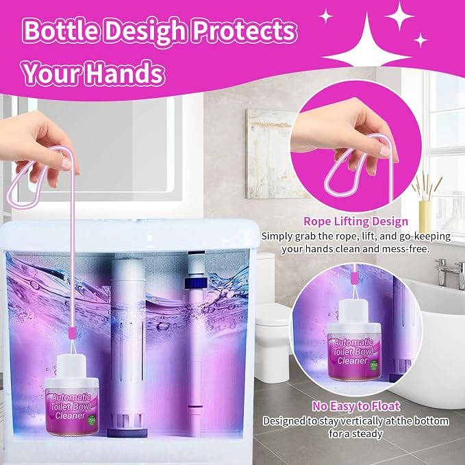 Automatic Toilet Bowl Cleaner 3 Pack - 9 Months Long Lasting Toilet Tank Cleaner, Pink Water Flush Stain Prevention & Deodorizer, Sustained Release with Easy-Lift Rope, Safe for Septic Systems