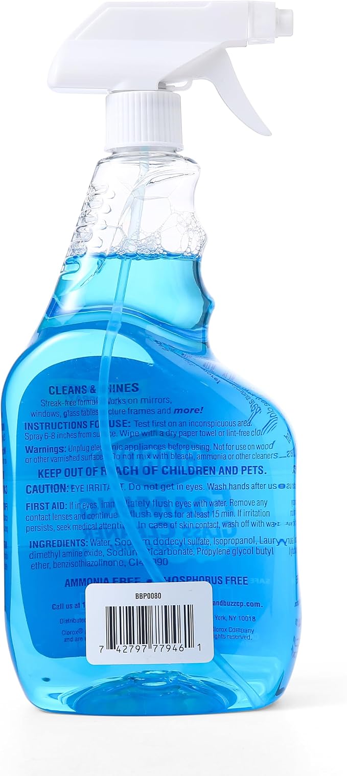 Clorox Foaming Glass Cleaner Trigger Spray, Streak Free No Drip Formula for Windows, Mirrors, and Glass Surfaces, All Purpose Household Cleaning Spray in Fresh Scent, 32 Ounce - 2 Pack