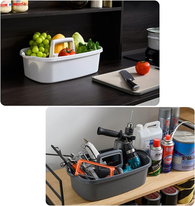Large Cleaning Supplies Caddy Portable Shower Basket Supply Organizer with Handle Plastic Bucket Tool Storage for Bathroom, Bedroom, Kitchen, College Dorm, Garden, Dark Gray 2 Pack