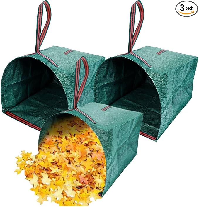 RISETEX Leaf Collector 3-Pack 40-Gallon Heavy Duty Yard Waste Bags | Collapsible&reusable;for grass clippings,leaves,garden trimmings,and yard debris;puncture-resistant fabric;easy-carry handles