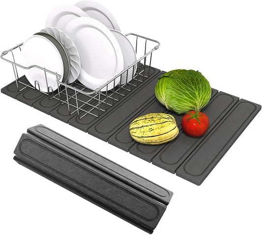 Hopegiver Stone Drying Mat for Kitchen Counter, 24" x 16" Quick Dry Diatomaceous Earth Dish Drying Mat, Super Absorbent, Non-Slip & Foldable, Modern Gray Carve Countertop Mat (GrayCarve,24''x16'')