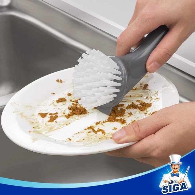 MR.SIGA Pot and Pan Cleaning Brush, Dish Brush for Kitchen, Gray, Pack of 2