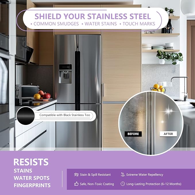 Ceramic Coating Spray for Kitchen Appliances and Stainless Steel | 8.66oz Anti Fingerprint Spray, Cerami Coat for Appliances, Long-Lasting Multi-Surface Shine, Fingerprint Resistant for Stoves