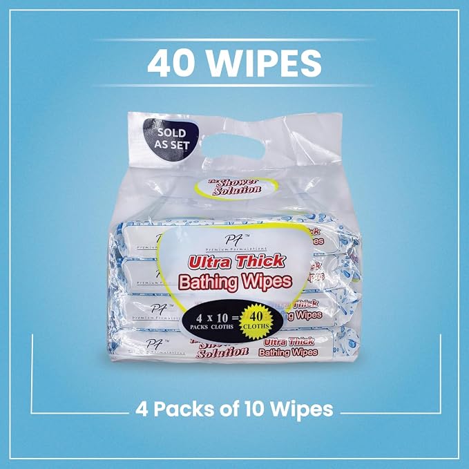 Shower Solutions - Adult Bathing Wipes, Extra Large and Extra Thick (40 wipes (4 Pack))