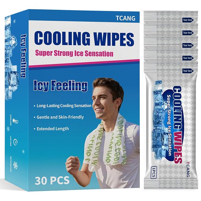 30 Pack Cooling Body Wipes, Alcohol-Free Cooling Towelettes Cooling Towel Alternative for Outdoor Sports, Camping, Hiking, Workout & Hot Weather(Green)
