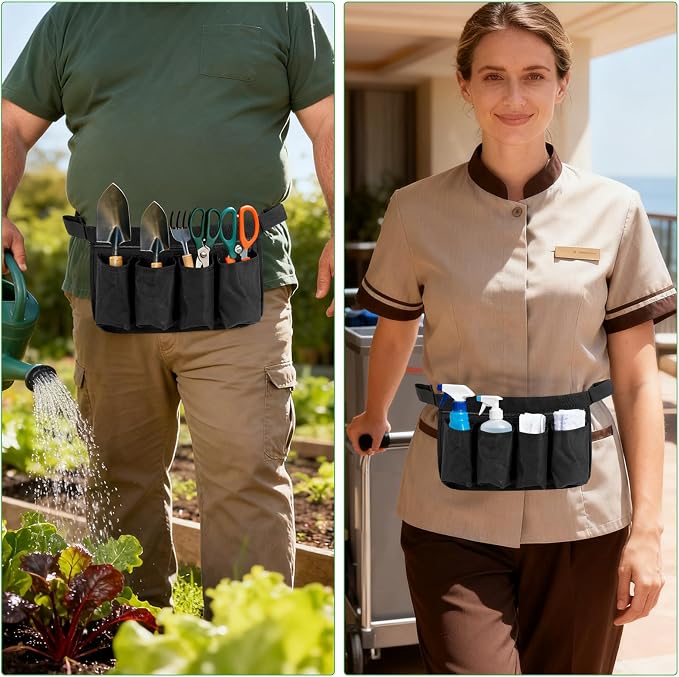 Tool Pouch, Waist Tools Bag Belt, Bottle Holster, Heavy Duty Working Tool Apron for Janitorial, Custodial, Housekeeping, Cleaning (F)