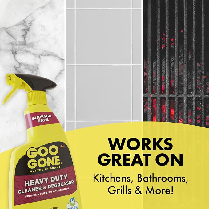 Goo Gone Heavy Duty Cleaner & Degreaser Spray With Microfiber Cleaning Towel – Cuts Through Tough Grease, Oil & Grime - 32 Oz (1 Pack + Towel)