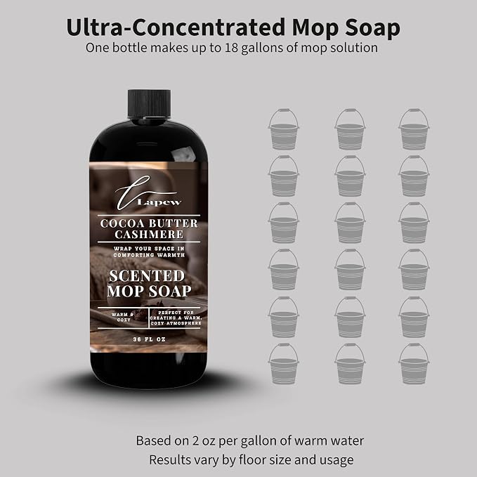 Lapew Cocoa Butter Cashmere Scented Mop Soap - Luxury Floor Cleaner Concentrate for Mopping Tile, Laminate, Vinyl & Hardwood | Streak-Free, Low-Foam | 36 oz