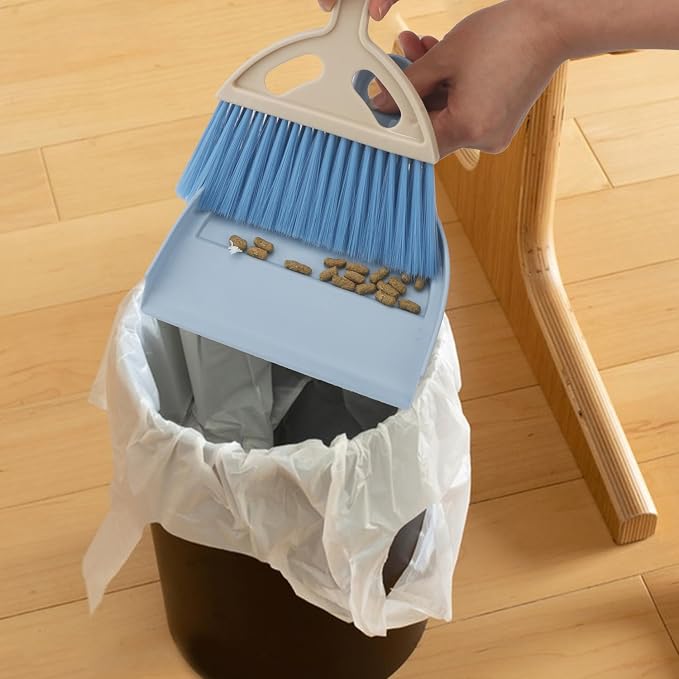 Mini Dustpan and Brush Set Portable Small Broom with Dust Pan Handheld Hangable Whisk Broom and Dust Pan for Home, Kitchen, Table, Office, Car 1 Pcs (Blue)