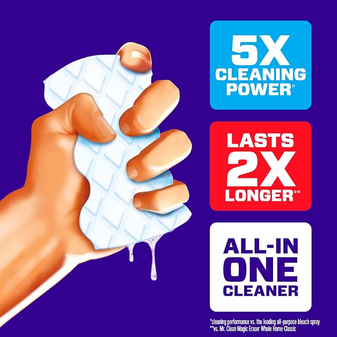 Mr. Clean Magic Eraser Sponge, All Purpose Cleaner, Cleaning Scrubber, Wall, Sneaker, Kitchen, Bathroom, Shower Cleaning Supplies, Melamine Sponge, Cleaning Pads, Whole Home Extra Durable, 12ct